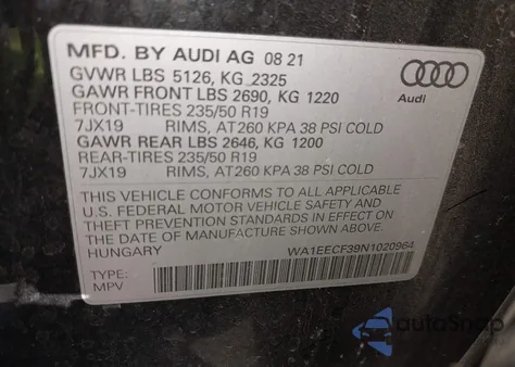 2022 Audi Q3 Premium Plus 45 Tfsi S Line Quattro Tiptronic из США, поврежденный, VIN WA1EECF39N1020964